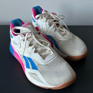 Reebok Nano X White Sneakers with Pink and Blue Accents